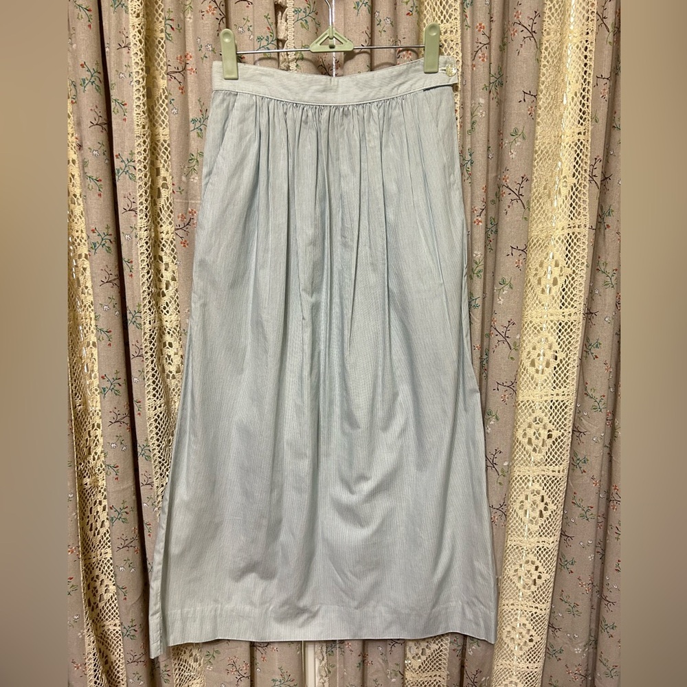Vintage Nantucket USA‎ Blue Stripe Cotton Midi Skirt Size 6 Coastal Cottagecore